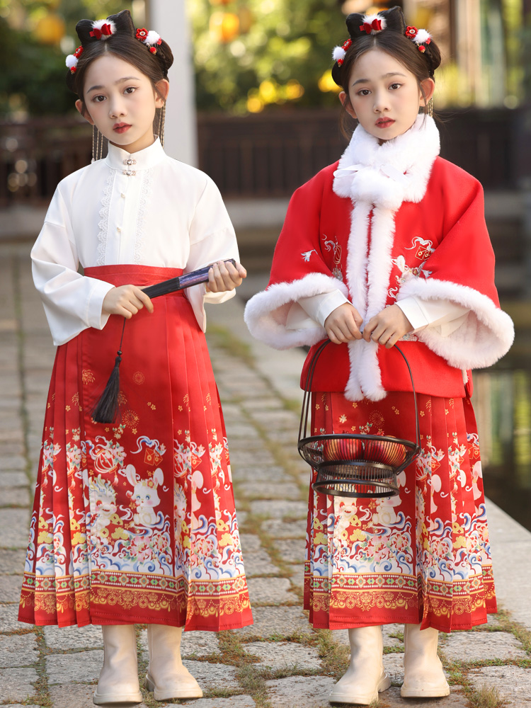 汉服女童秋冬装加厚儿童新年唐装过年服宝宝拜年服中国风古装超仙 - 图0