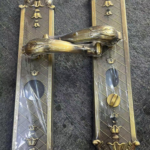 万嘉永和嘉泰锌合金防盗门拉手 红古铜把手双门单门大门通用门锁 - 图3