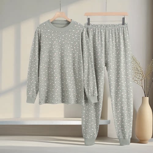 中老年人女士半高领套头纯棉秋衣秋裤套装加肥大码妈妈装打底内衣 - 图1