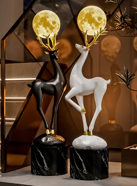 福鹿双全轻奢落地摆件