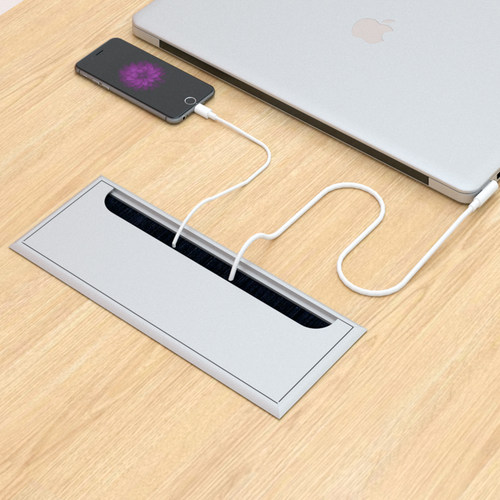 电脑办公桌桌面铝合金毛刷线盒穿线孔盖板装饰盖长方形线孔盖线槽 - 图0