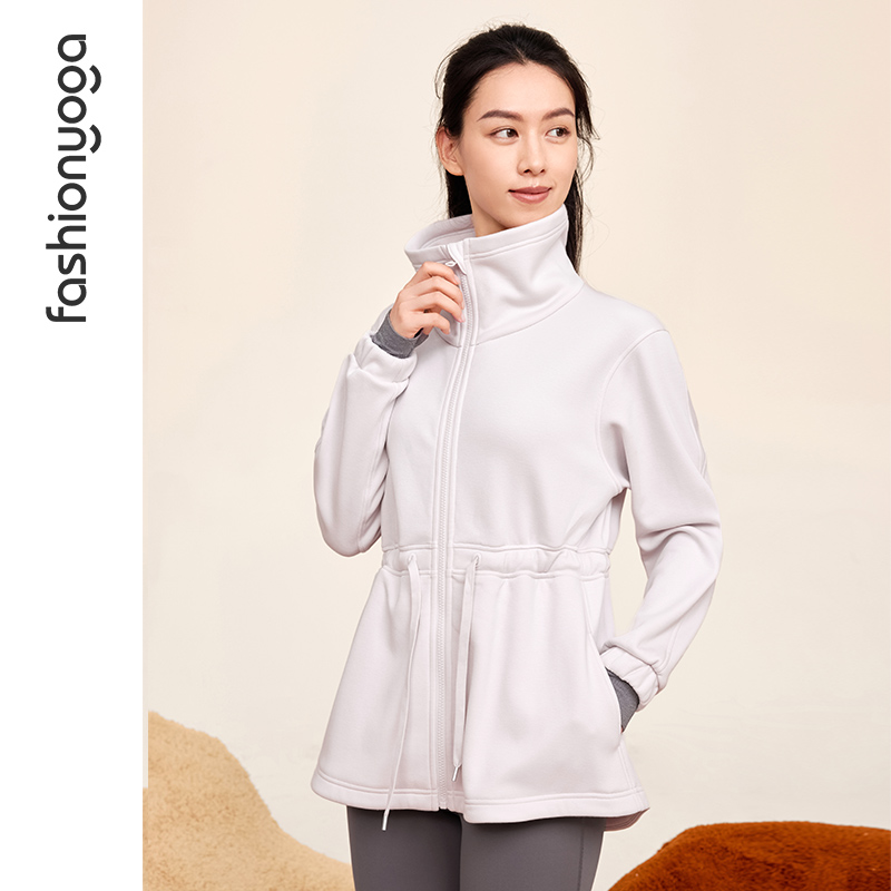 凡圣瑜伽服显瘦遮肉基础简约加绒中长款休闲运动外套外搭女F14876 - 图3