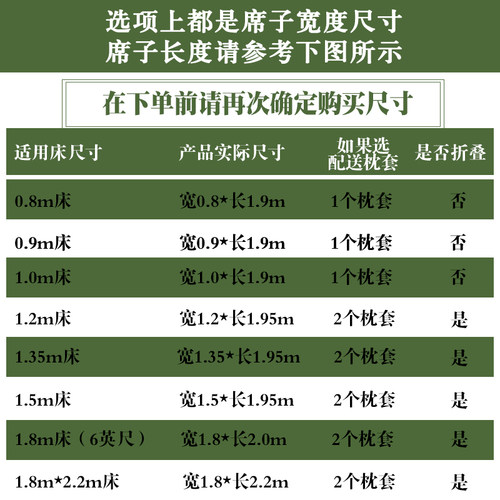 竹席凉席1.8m床1.5米1.2折叠夏季双面草席子双单人学生宿舍竹凉席-图2