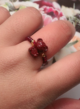 朱砂戒指饰品玫瑰花女貔貅石榴石