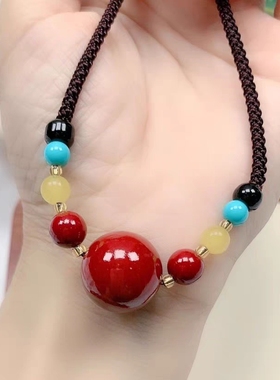 男女套装朱砂转运珠网红锁骨链