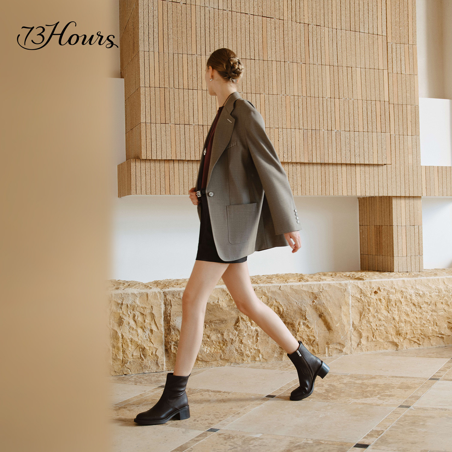 73hours女鞋逛地球2025冬季新款百搭黑色粗跟短靴弹力靴瘦瘦靴女,淘宝优惠券,粉丝福利购,淘宝优惠卷