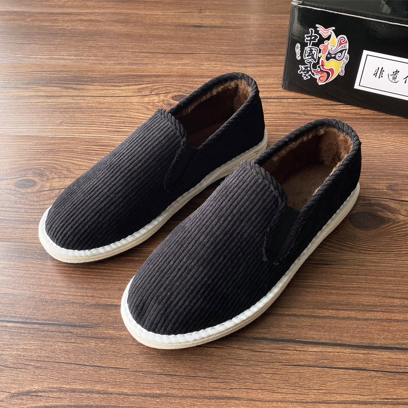老北京布鞋男加绒加厚冬季保暖手工千层底一脚蹬防滑软底休闲棉鞋,淘宝优惠券,粉丝福利购,淘宝优惠卷