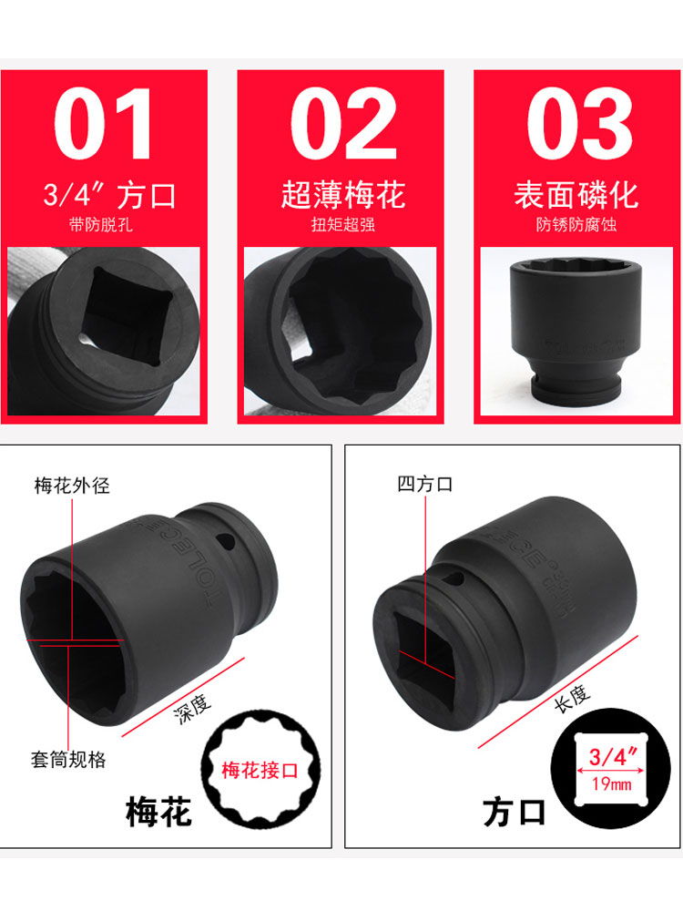 3/4气动短梅花套筒头32m用坏换新加强重型中风炮12花角头65mm75mm-图0