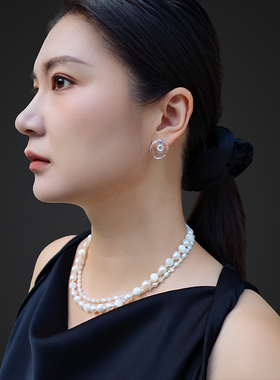 天然珍珠白贝母叠戴项链