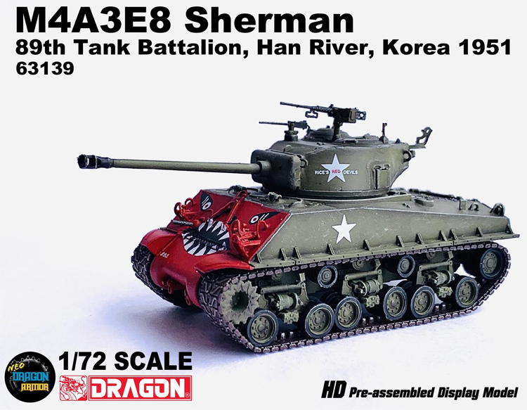 威龙1/72美国M4A3E8谢尔曼坦克第89坦克营朝鲜战争虎脸63139模型-图3