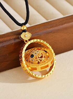 可旋转时来运转吊坠新中式百搭立体星球项坠创意高级感金色项链女