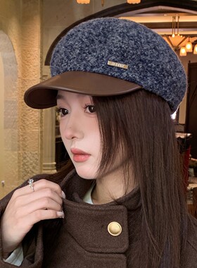 八角帽女皮檐贝雷帽显脸小报童帽