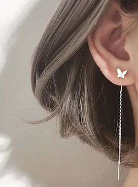 Silver Needle Long Tassel Butterfly Drop Earrings Fashion Ha