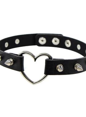 Punk PU Leather Lock Key Heart Round Spike Rivet Collar Stud