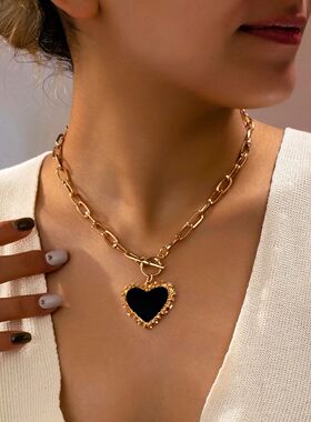 Women's Pendant Necklace Heart-Shaped Chain Ot Buckle Neckla