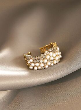 New Zircon Inlaid Pearl Opening Rings Fashion Jewelry For Yo