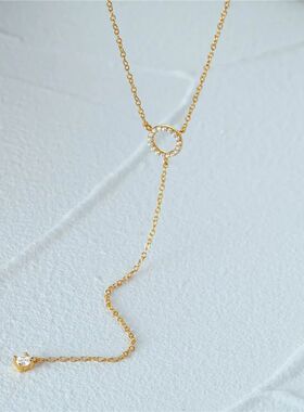 Double-Deck Circle Zircon Pendant Long O-Chain Choker Neckla