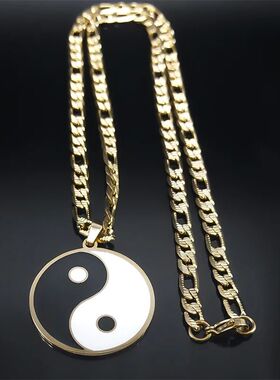 Yin Yang Pendant Necklace for Men Stainless Steel Gold Color
