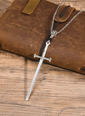 Man Punk Rock Sword Cross Pendant Necklaces Retro Gothic Lon