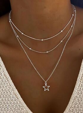 Fashion Gold Color Hollow Star Pendant Necklace Set for Wome