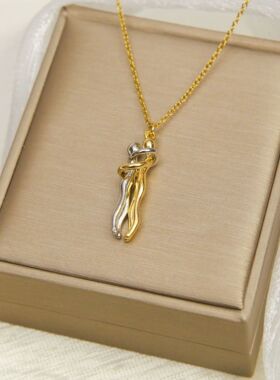Stainless Steel Couple Hugging Pendant Necklace for Women Me