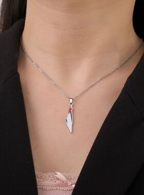 Palestine Map Flag Pendant Necklace for Women Stainless Stee