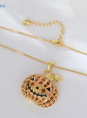 Fashion Gold Color Pumpkin Pendant Necklace With Zircon Hall