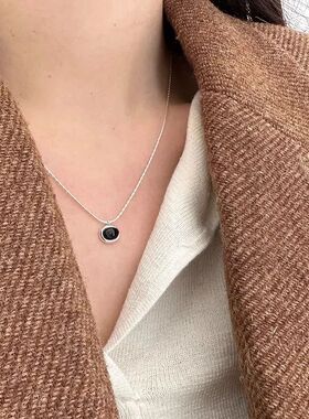Silver Color Oval Black Onyx Necklace Women's Simple Classic