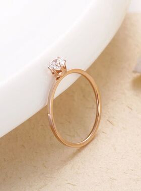 Stainless Steel Trendy Crystal Ring Classic Engagement Weddi