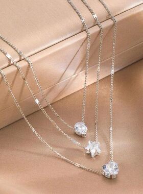 3 Layer Crystal Zircon Necklace Heart Star Multi-layer Penda