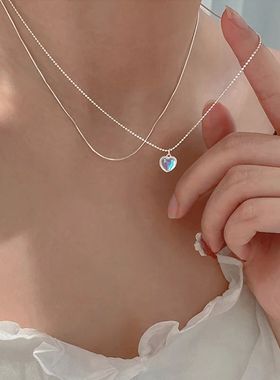 Silver Color Double Love Heart-shaped Moonstone Pendant Neck
