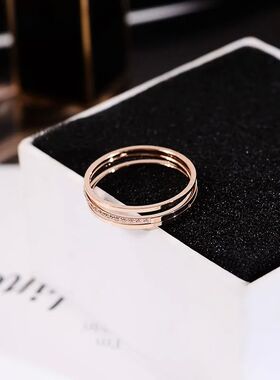 Chic 3 Layers Crystal Ring Rose Gold Color Fashion Titanium