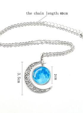 Luminous Full Moon Crescent Pendants Necklace Cat Wolf Howli