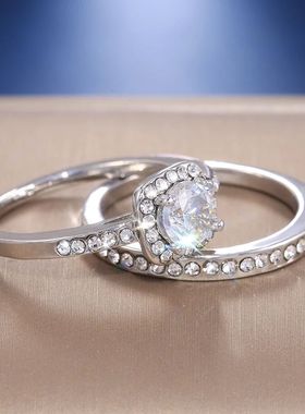 2PC Bridal Ring with Round Brilliant Cubic Zircon Prong Sett