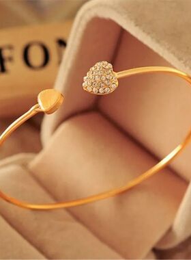 L043 Fashion Adjustable Crystal Double Heart Bow Bilezik Cuf
