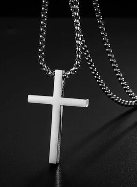 New Stainless Steel Cross Pendant Necklace for Men Women Min