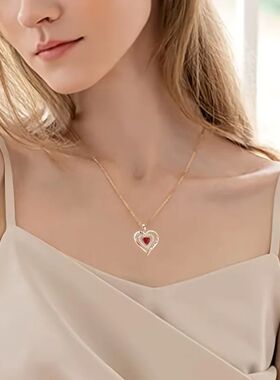 Luxury Red Zircon Pendant Necklaces With Rose Flower Gift Bo