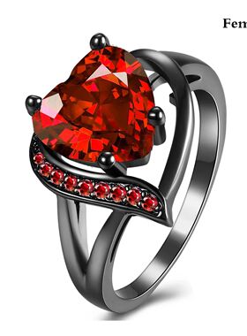 Fashion Couple Rings Romantic Women Heart Red Rhinestones Zi