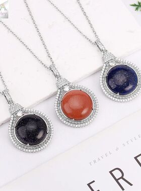 Natural Stone Pendant Necklace for Women Stainless Steel Cha