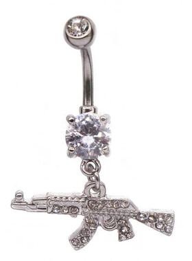 Belly Button Rings Gun Dangle Navel Ring Clear Gem Belly But