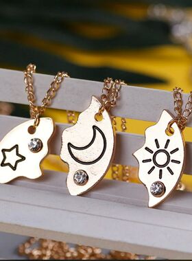 3 Pcs/Set Sun Moon Star Pendant Necklace Best Friend Bff Fri
