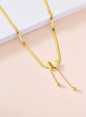 Vintage Butterfly Necklace Women Golden Stainless Steel Blad