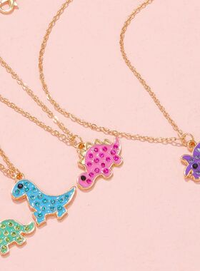 4Pcs/set Cute Dinosaur Pendant Necklace For Girls Party Birt