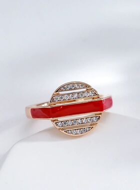 585 Rose Gold Color Red Enamel Rings For Women Girl Wedding
