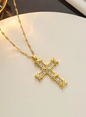 Cross Zircon Necklace For Women Men Gold Plated Stainless St