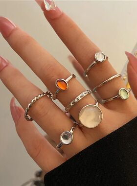 Vintage Colorful Crystal Stone Rings Set for Women Trendy Go