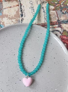 Candy Color Heart Pendant Blue Green Glass Beaded Contrast D