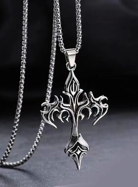 Stainless Steel Necklace Flame Retro Cross Titanium Steel Ca