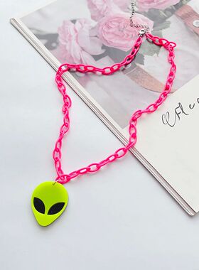Y2K hip-hop Rock Contrast Fluorescent Alien Pendant Long swe