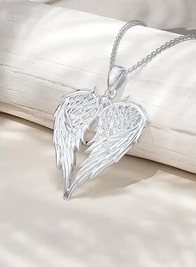 Crystal Angel Wings Heart Pendant Necklaces For Women Jewelr